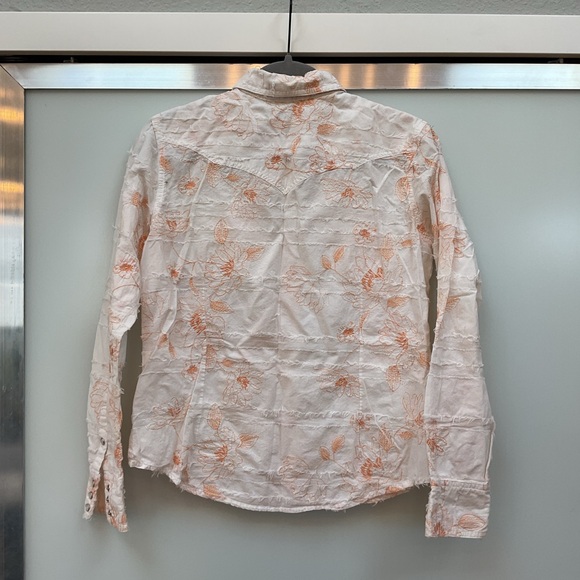 Ariat White Shirt with Orange Floral Design Size Medium Snaps - Picture 2 of 5
